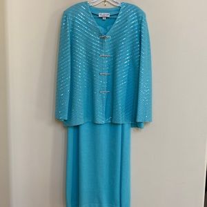 St John Evening Marie Gray 3-piece suit. Jacket (16) & 2 skirts. Sea breeze.